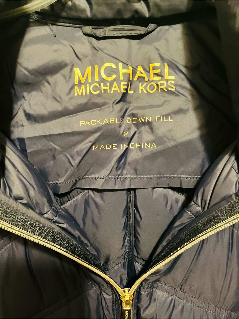 Michael Michael Kors Navy Packable Down Jacket with Gold Zipper - Picture 3 of 6